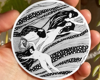 Gustav Klimt Fischblut Sticker, Meerjungfrau Frauen Illustration, Berühmte Malerei Kunst Sticker, Wasserschlangen Aufkleber, Nackte Frau