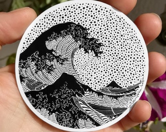 Sticker van Hokusai's Wave, waterdichte sticker, zwart-witte Mount Fuji Japan, autostickers van de Grote Golf van Kanagawa, Japanse golf