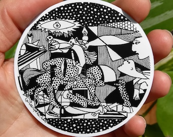 Picasso Guernica sticker black and white polka dots, horse drawing, Spain famous war painting decal, waterproof vinyl sticker, Free Shipping