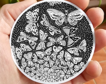 Butterflies tessellation sticker Escher black art, helmet decal, sticker laptop, water bottle, polka dots, sticker notebook, butterfly decor