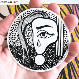 Pegatina Chica con lágrima Roy Lichtenstein, Adhesivo arte pop mujer llorando, calcomanía chica triste, pintura famosa surreal, decoración