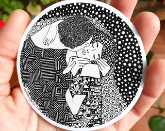 The Kiss sticker, Gustav Klimt decal, couple in love illustration, zentangle art sticker, famous Klimt art circle decal lover, lovers decal