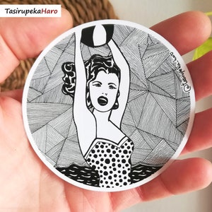 Pegatina Chica con pelota de Roy Lichtenstein, Adhesivo arte pop mujer bañador playa, calcomanía pintura famosa, deportista voleibol artista