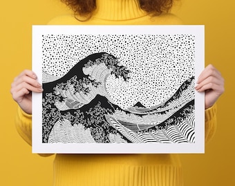 The Great Wave off Kanagawa, Hokusai Fuji mount, famous Japanese wave, surf wave, sea drawing, surfers gift idea, zen japan style, art print