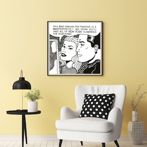 Roy Lichtenstein Masterpiece print, Pop Wall Art Famous painting, Comic Couple car, Pop Artist, Home decoration, Living Room decor, Hall art
