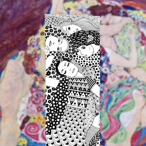 Gustav Klimt Bookmark, The Virgin painting, black and white bookmark, gift sisters, gift daugthers, women gift idea, waterproof bookmark art