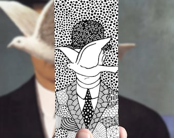 Marque-page Magritte : Portrait d'un homme au chapeau, Colombe blanche, Séparateur de pages, Surréalisme, Tableau célèbre, Marque-page d'artiste