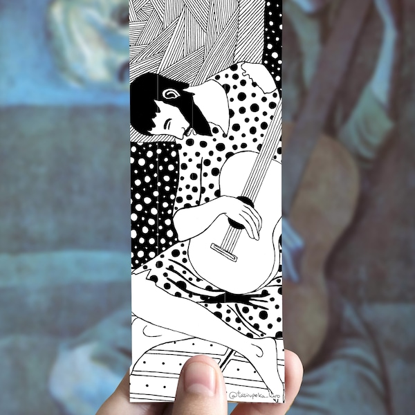 Picasso Guitarist Bookmark, Man Portrait Guitar Famous Painting, book lovers, Waterproof bookmarks, decor musician, gift readers, book decor