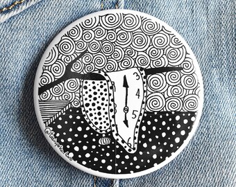 Salvador Dalí button Badge, Persistence of Memory, Surreal landscape, famous painting pin, surrealism jeans decor, artwork decoration artist
