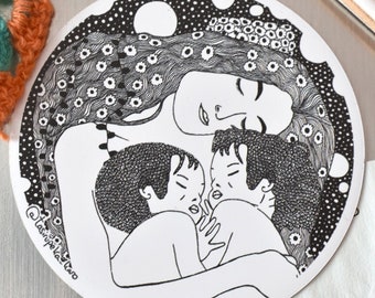Motherhood Magnet, Gustav Klimt Maternity, Mother with Babies decor, Mother&#39;s Day, Klimt Woman Child, gift for mothers, Fridge magnet art
