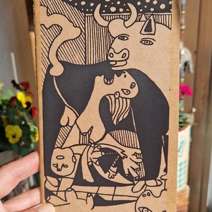 Quaderno rustico Guernica Picasso in carta kraft, diario cucito a mano, blocco note marrone con copertina morbida, quaderno marrone naturale con carta artistica riciclata