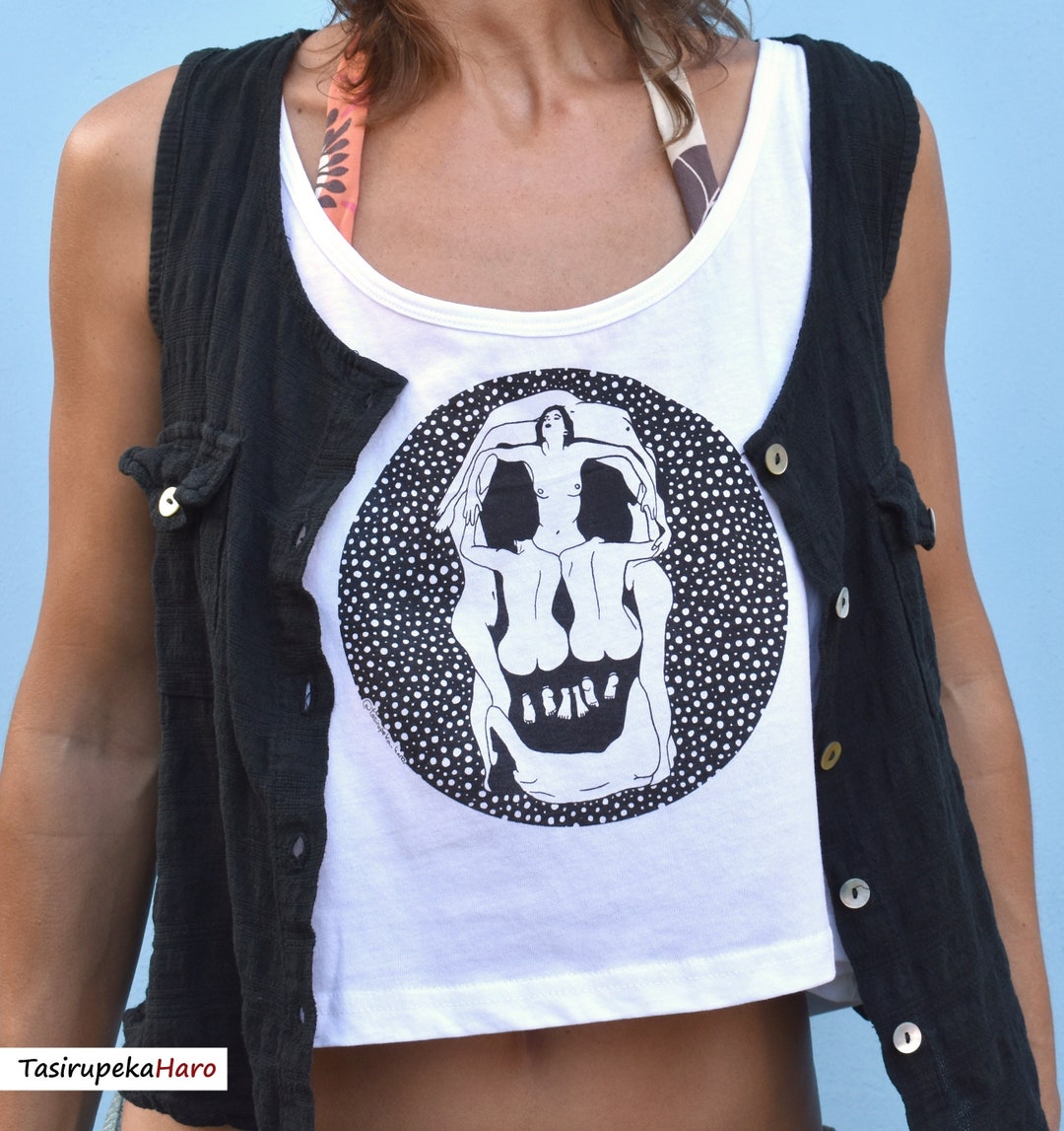 Skull Dali TOP TANK Shirt, Salvador Dali, Naked Women, Black and White