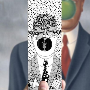 Magritte bookmark The son of Man, Lovers book decor, gift for her, gift for him, read lovers, vintage art decor, abstract bookmark art