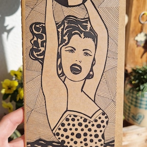 Quaderno "Ragazza con Palla" di Roy Lichtenstein, blocco note con copertina morbida in carta kraft marrone cucito a mano, quaderno in carta riciclata Line Art