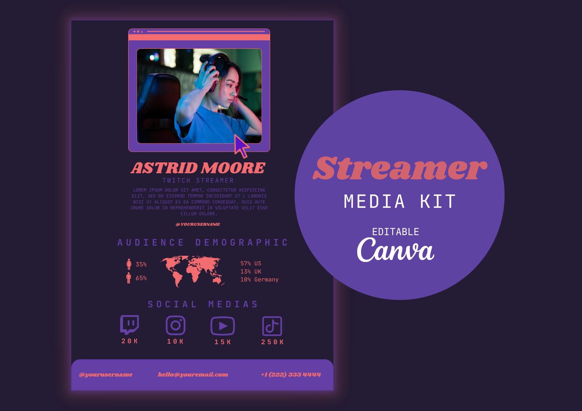 Streamer Media Kit One Page, Media Kit Template, Media Kit Canva, Media Kit  Template Streamer 