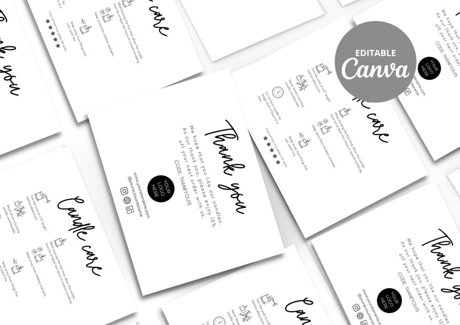 Candle Care Card Template Printable Candle Care Card Editable Candle