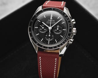 Epsom Calfskin Leather Watch Strap 20mm 22mm Handmade Handstitched Tanneries du Puy in France