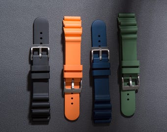 Correa de reloj de caucho FKM: diseño ondulado, 20 mm, 22 mm, compatible con Seiko