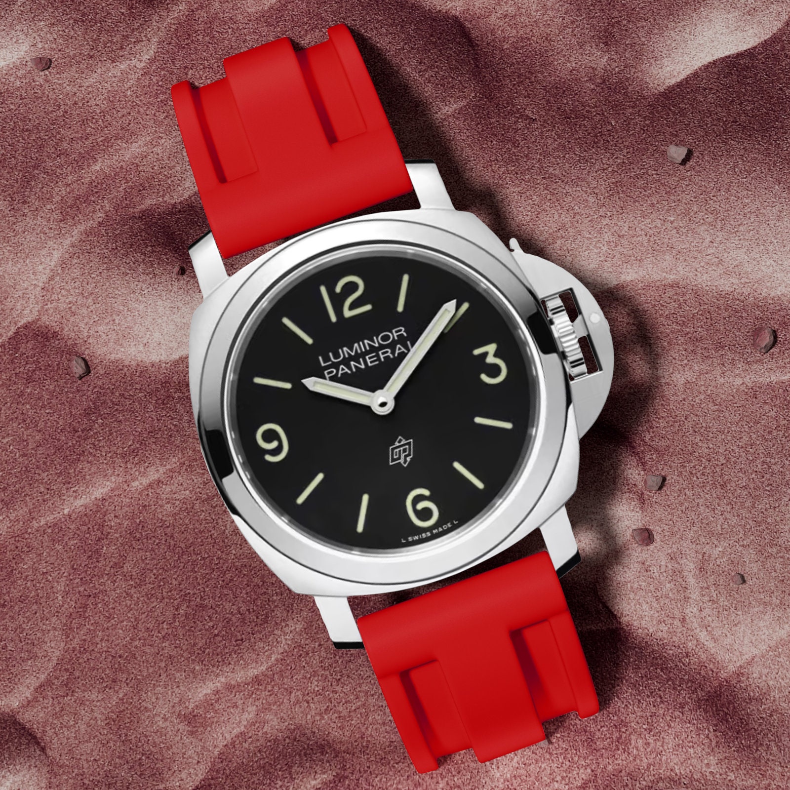 ㊲PANERAI 24mm-22mm FKM Rubber Watch Strap: 22mm 24mm Panerai Replacement Band