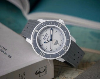 22mm Vintage Tropical Curved End Premium Silicone Strap - Compatible for Blancpain X Swatch Fifty Fathoms