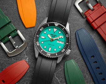 Correa de reloj de caucho FKM: hebilla de acero inoxidable de liberación rápida (20 mm, 22 mm)