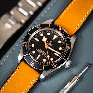 Italian Leather Hybrid Performance Watch Strap: FKM Rubber Core