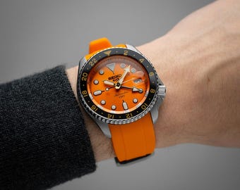 Correa de reloj de silicona con extremo curvo: 20 mm 22 mm, compatible con Seiko SKX