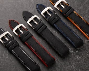 Nylon Canvas FKM Rubber Watch Strap: Waterproof Sports Band (20mm 22mm 24mm)