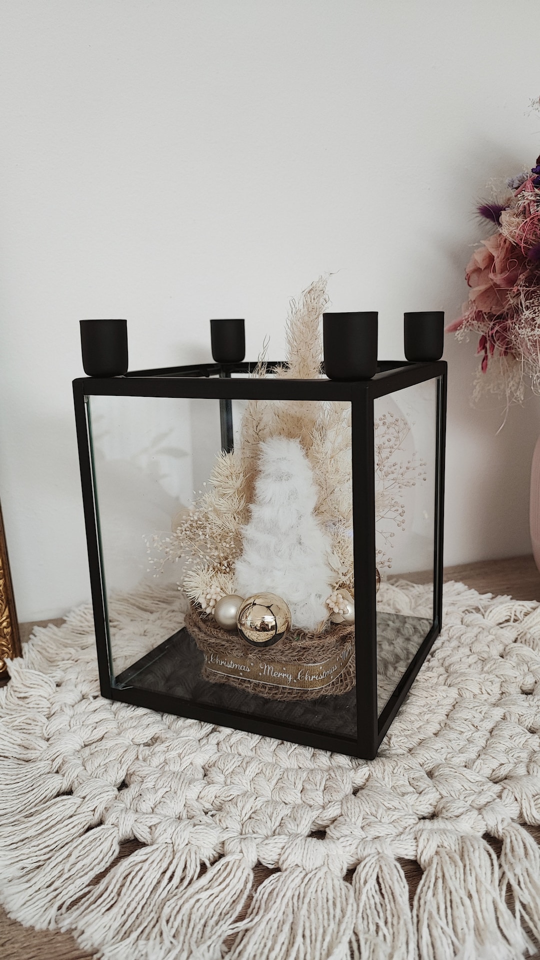 Advent Candle Holder Dried Flowers Candle Holder Black Etsy