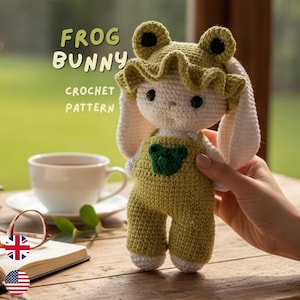 Easter Amigurumi Crochet Pattern PDF – Bunny in Frog Costume • Cute Kawaii Doll • Beginner + Video Tutorials • Spring Crochet Toy DIY