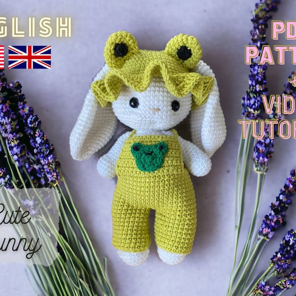 CROCHET PATTERN Adorable Easter Bunny in frog costume + video tutorials