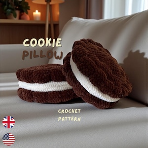 Patrón de ganchillo para cojín de galleta • Cojín de peluche estilo Oreo • Patrón de ganchillo para principiantes • Decoración kawaii para el hogar (PDF) • Cojín de peluche de ganchillo