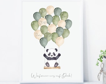 Guestbook Poster Baby Party Panda - Baby Shower - DIN A4 or A3 - Baby Room - Children's Poster - Birth - Animal - Guest Picture - Balloons - Boho