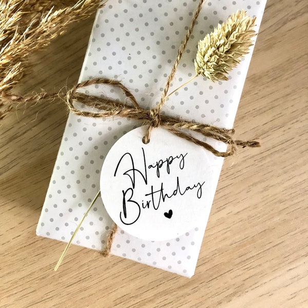 10er Set Geschenk Anhänger - Happy Birthday - mit Juteband - Geburtstag - Geburtstagsgeschenk - Kraftpapier - Tischdeko - Etikett