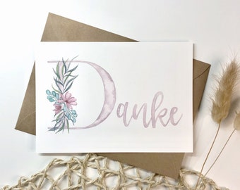 Danke - Muttertag - Vatertag - Hochzeit - Postkarte - Hochzeitskarte - Dankeskarte - Aquarell - Dankeschön