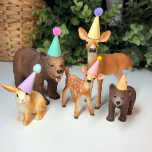 DIY Mini Partyhüte Set 20 / 24 Stück für Schleichtiere Dekoration Kinder Geburtstag Motto Kindergeburtstag Waldtiere Party Deko Bild 7