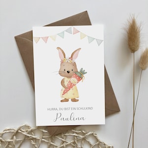 Hase mit Schultüte - auf Wunsch mit Name personalisiert - Karte zur Einschulung - Erster Schultag - Schulstart - Kind - Schule - Schulanfang
