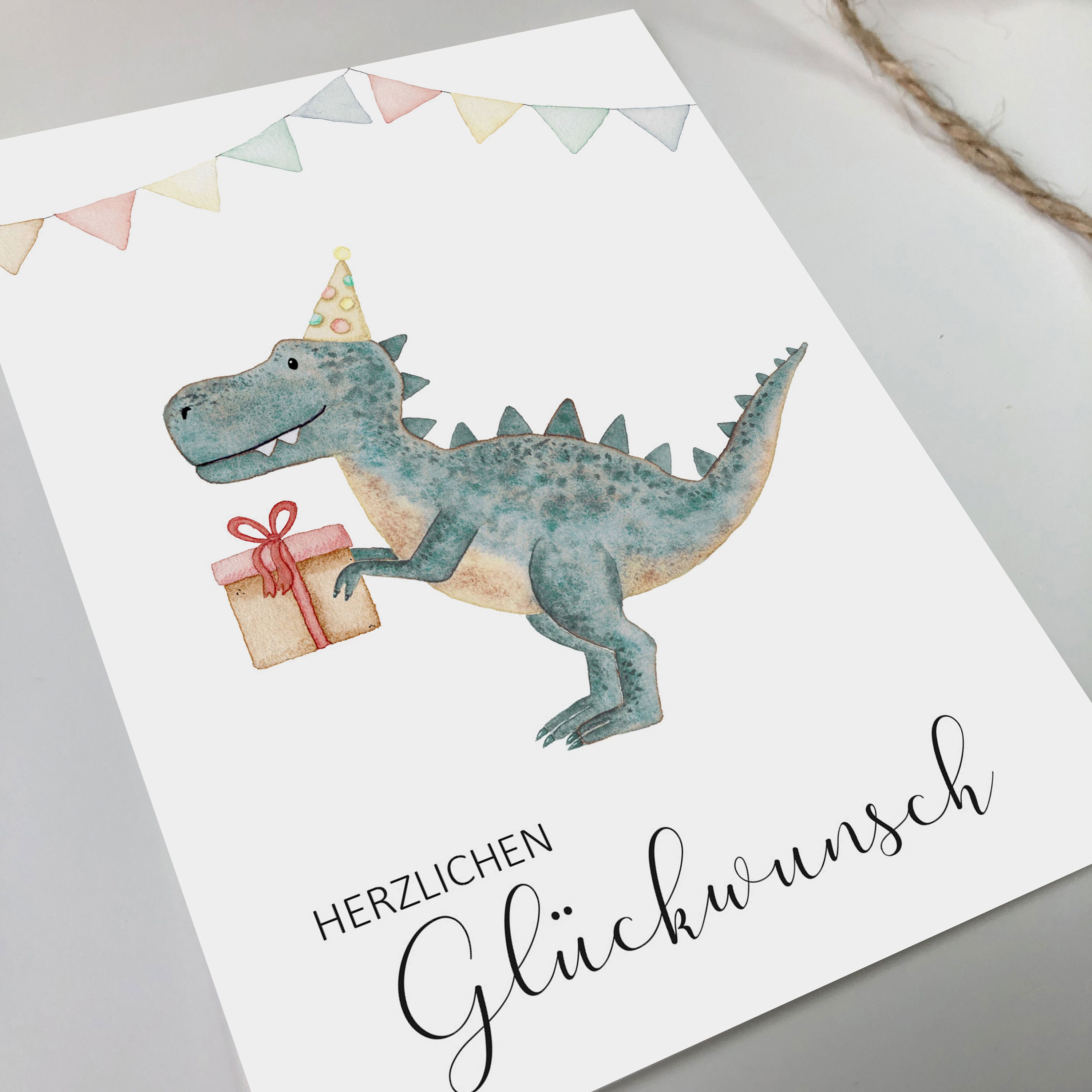 Geburtstagskarte Dino mit Partyhut und Geschenk zum - Etsy.de