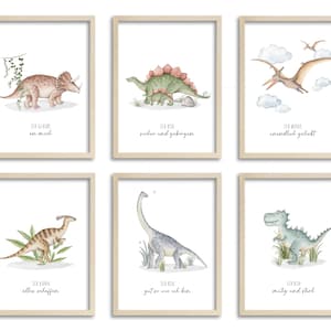 Juego de 6 carteles de afirmación o póster individual Dino - creencias - DIN A4, A3, A5 - afirmación positiva - decoración habitación infantil - amor propio