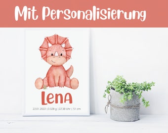 Baby Dino Poster Triceratops - personalisiert - DIN A4 oder A3 - Kinderzimmer - Kinderposter - Aquarell - Dinosaurier - Geschenk - Geburt