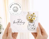 DIY Geburtstagskarte als Download zum Ausdrucken mit Motiv Vase für echte Blumen | Happy Birthday PDF Download – 3 Layouts zum Preis von 1