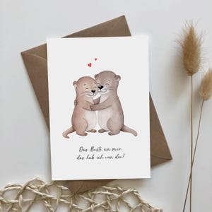 Carte postale Loutre « Ce que je préfère, c'est toi » – carte aquarelle pour la fête des mères, la fête des pères, comme cadeau ou simplement pour dire merci