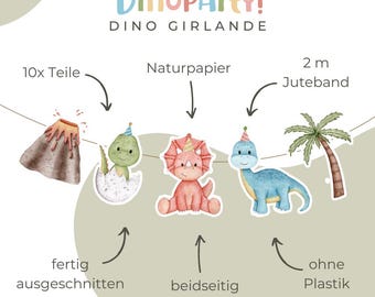 Girlanda dinozaurów z czapeczkami imprezowymi - akwarelowe dinozaury na przyjęcia urodzinowe dla dzieci - gotowe wycięcie - przyjęcie Dino - przyjęcie urodzinowe