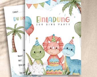 Zaproszenia urodzinowe dla dzieci z możliwością zapisu na odwrocie - różne rozmiary - Dino Party - Przyjęcie urodzinowe - Obchody urodzin