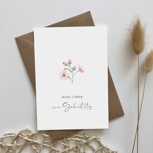 Joyeux anniversaire - Carte postale - Carte d'anniversaire - Minimaliste avec fleur - Carte de vœux - Carte de félicitations - Félicitations - Carte