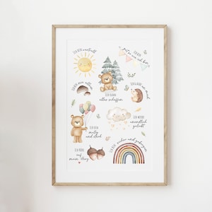Cartel de afirmación oso y bosque - creencias - DIN A4, A3 o A5 - afirmación positiva - decoración habitación infantil - amor propio - ánimo