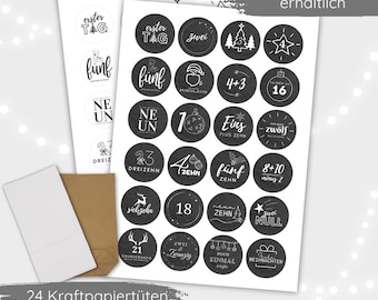 Advent Calendar Number Stickers - Anthracite - Grey - White - Stickers - Christmas - DIY - Bag Stickers - For Filling Yourself - Advent