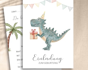 T-Rex children's birthday invitation cards with writable back - various sets - Dino Party - Birthday Party - Tyrannosaurus