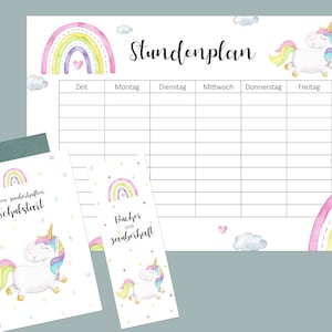 Conjunto de 3 Matrículas Escolares Unicórnio - Cartão Postal - Horário - Marcador - Primeiro Dia de Aula - Início das Aulas - Aluno - Criança - Início das Aulas
