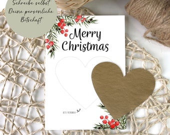 Rubbelkarte zum selber ausfüllen - Tannenzweig & Beeren - Weihnachten - als Gutschein oder Geschenk - Rubbellos - Wellness - Gutscheinkarte